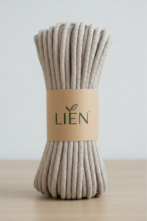 7mm 100% cotton braided cord in beige