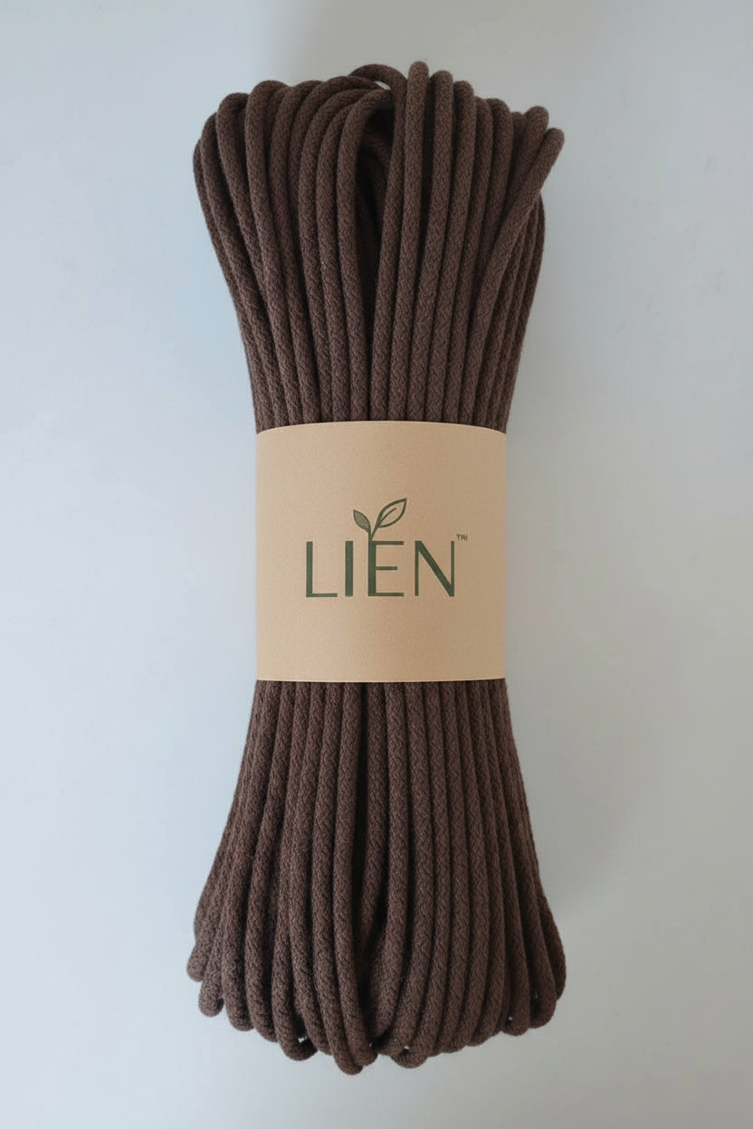 7mm 100% cotton braided cord in darkbrown