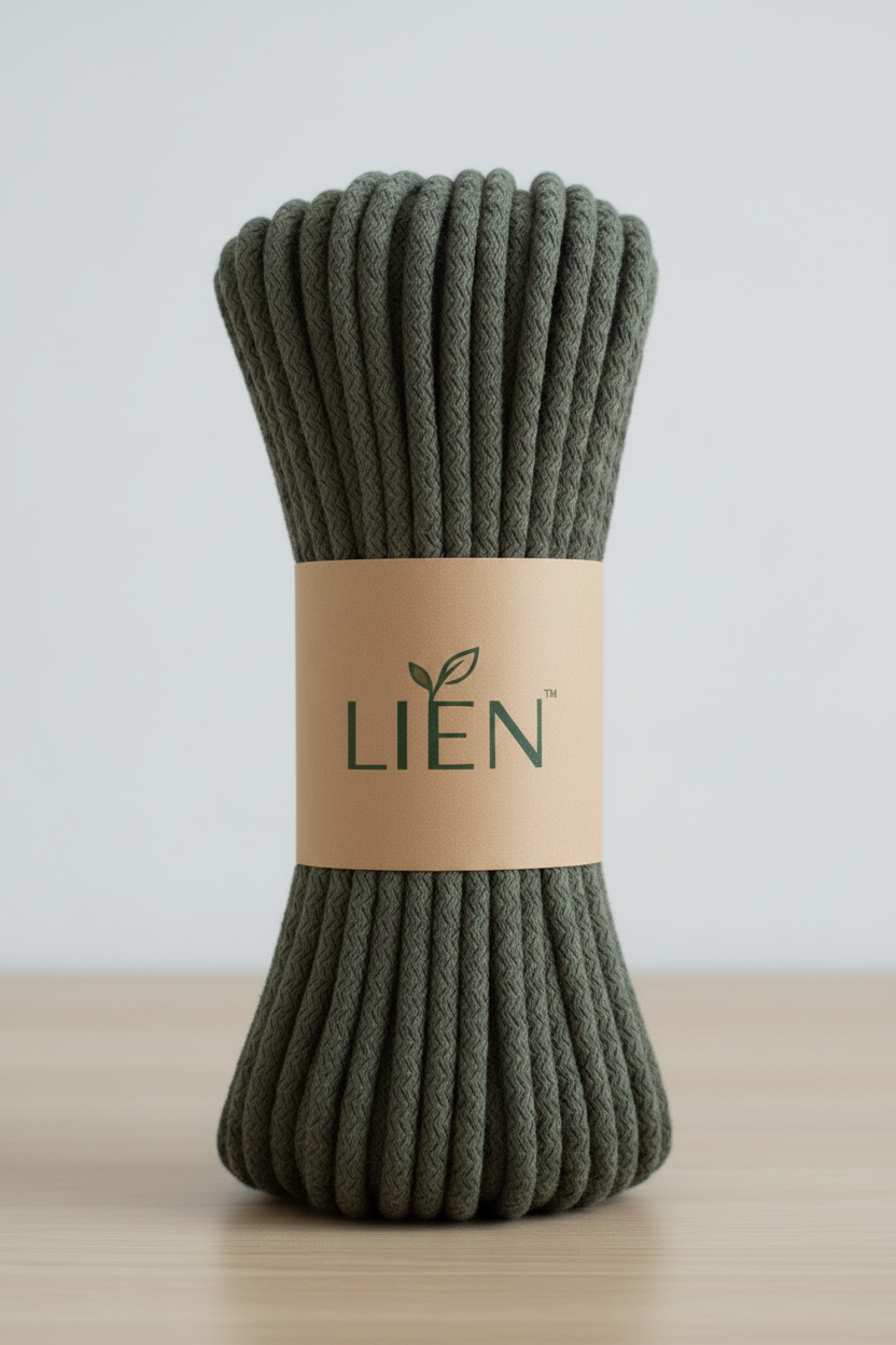 7mm 100% cotton braided cord in olive green